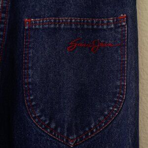 VINTAGE Authentic Rare Sara Jean Dark Wash Red Stitch High Waist Sparkle Jeans